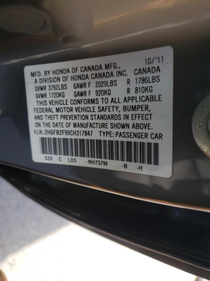Photo 10 from auction – 2012 HONDA CIVIC EXL with VIN 2HGFB2F99CH317847