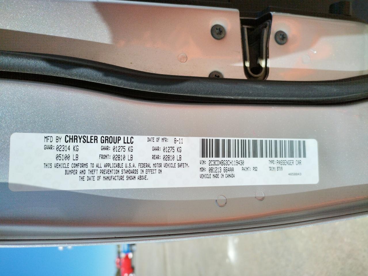 Photo 10 from auction – 2012 DODGE CHARGER SE with VIN 2C3CDXBG3CH119430