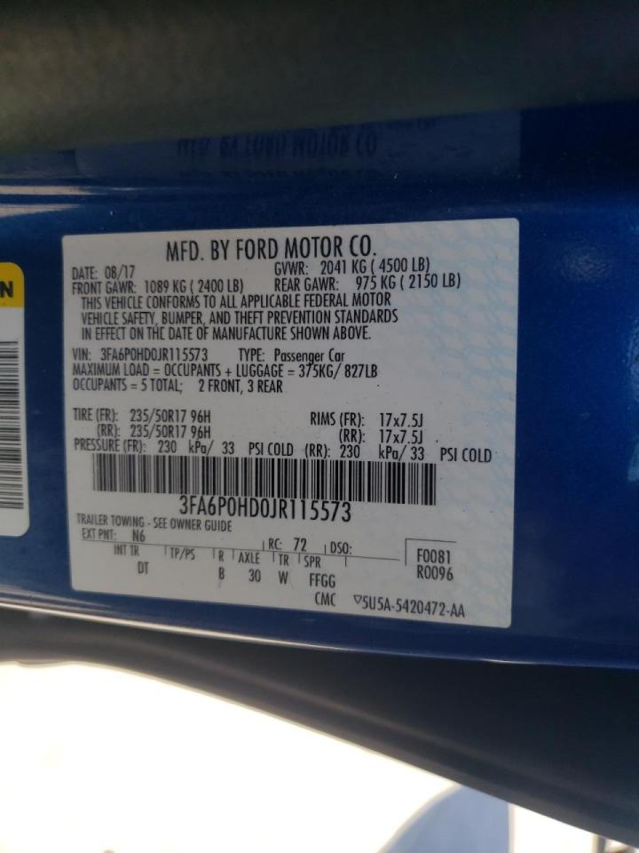 Photo 10 from auction – 2018 FORD FUSION SE with VIN 3FA6P0HD0JR115573