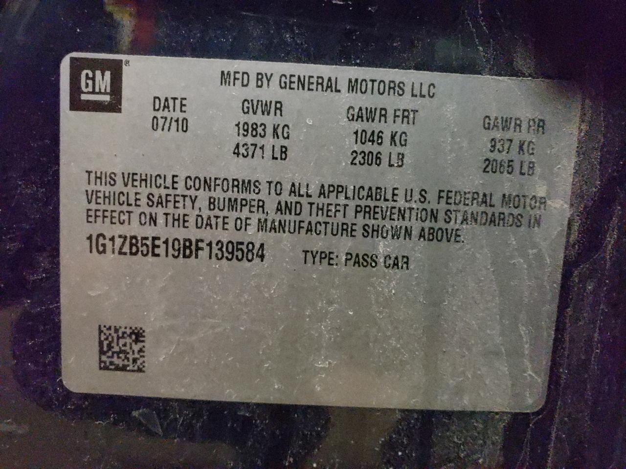 Photo 10 from auction – 2011 CHEVROLET MALIBU LS with VIN 1G1ZB5E19BF139584