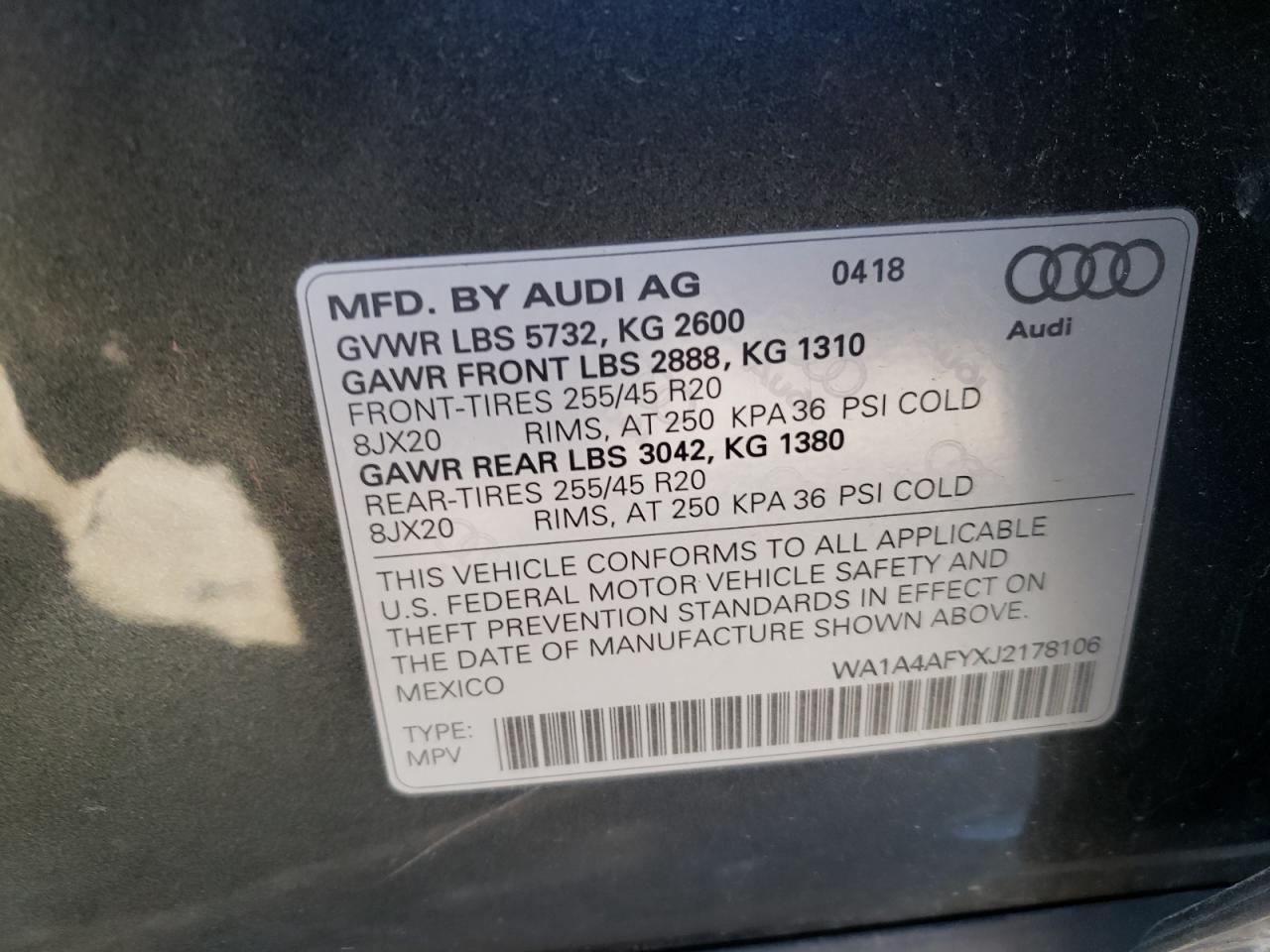 Photo 10 from auction – 2018 AUDI SQ5 PREMIU with VIN WA1A4AFYXJ2178106