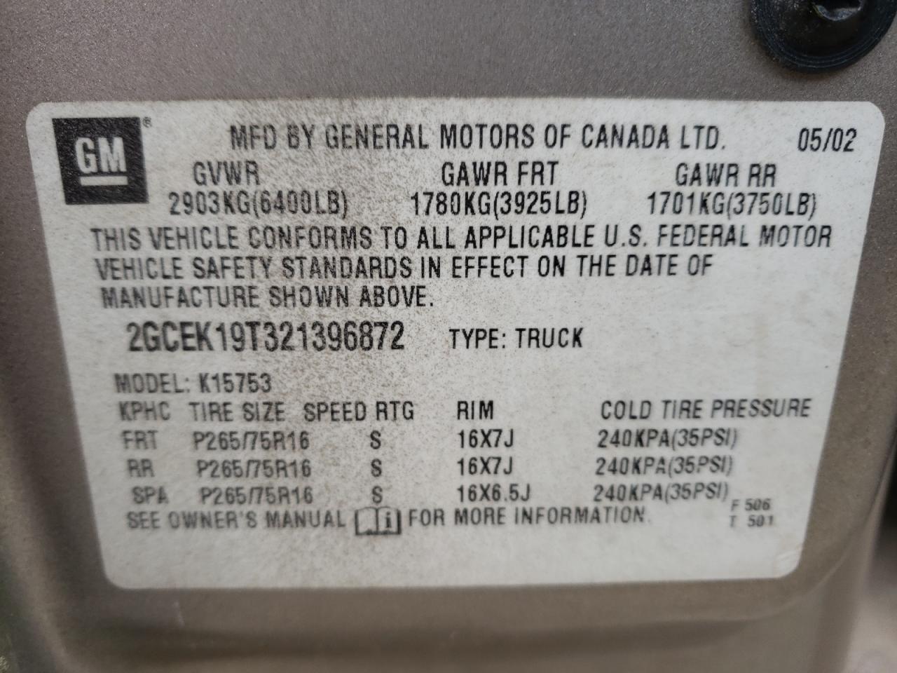 Photo 10 from auction – 2002 CHEVROLET SILVERADO with VIN 2GCEK19T321396872