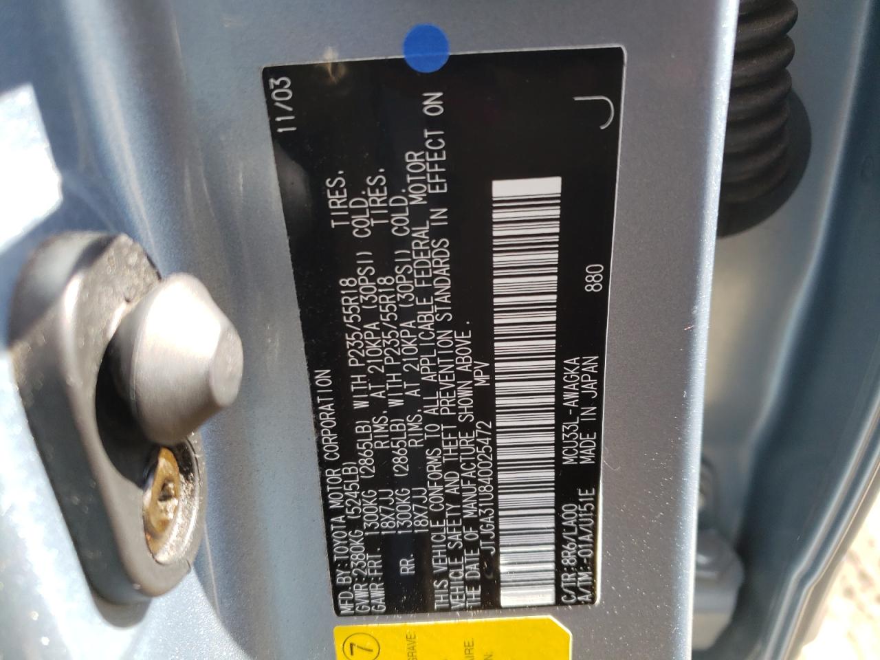 Photo 10 from auction – 2004 LEXUS RX 330 with VIN JTJGA31U840025472