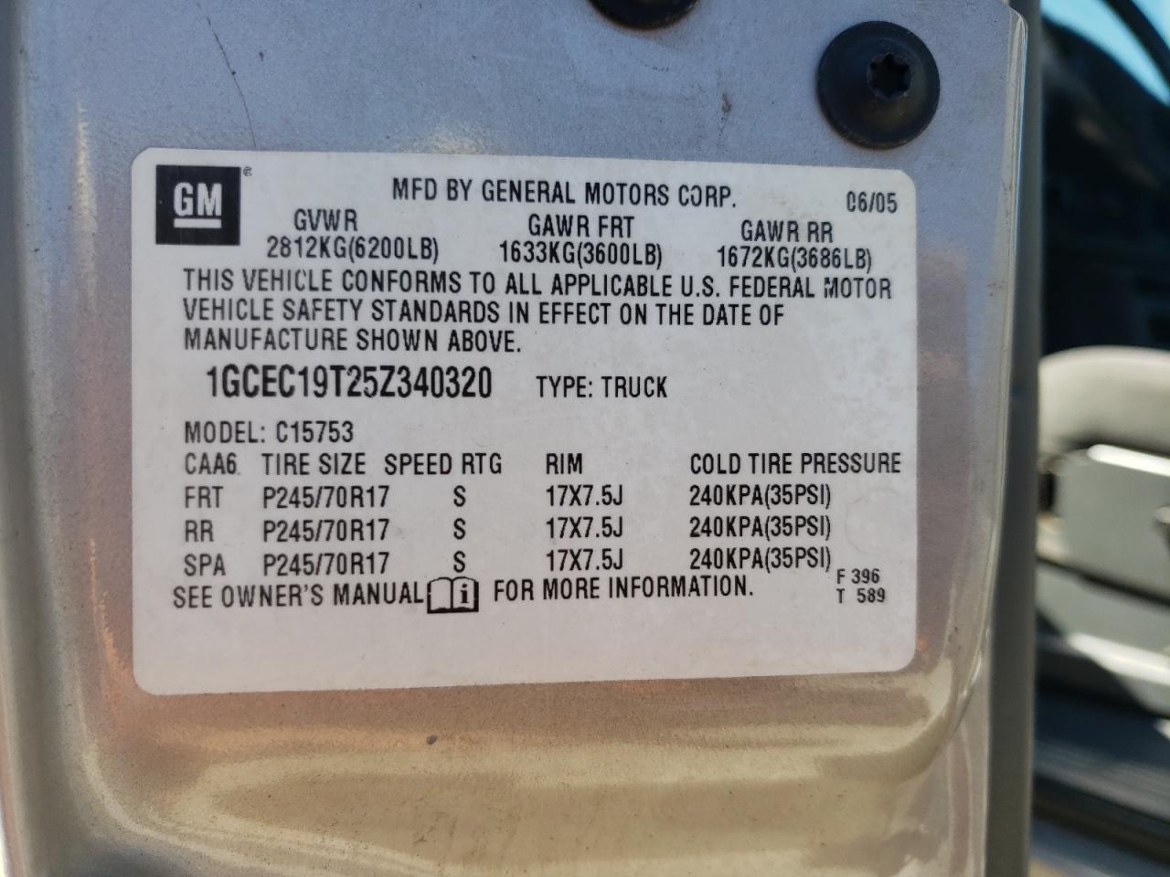 Photo 10 from auction – 2005 CHEVROLET SILVERADO with VIN 1GCEC19T25Z340320