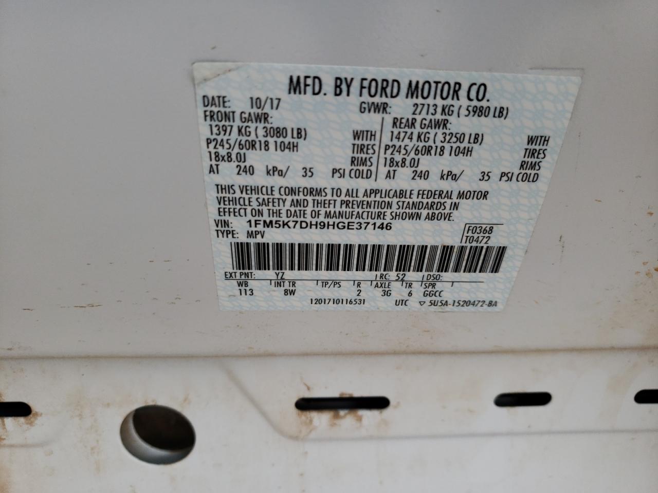 Photo 10 from auction – 2017 FORD EXPLORER X with VIN 1FM5K7DH9HGE37146