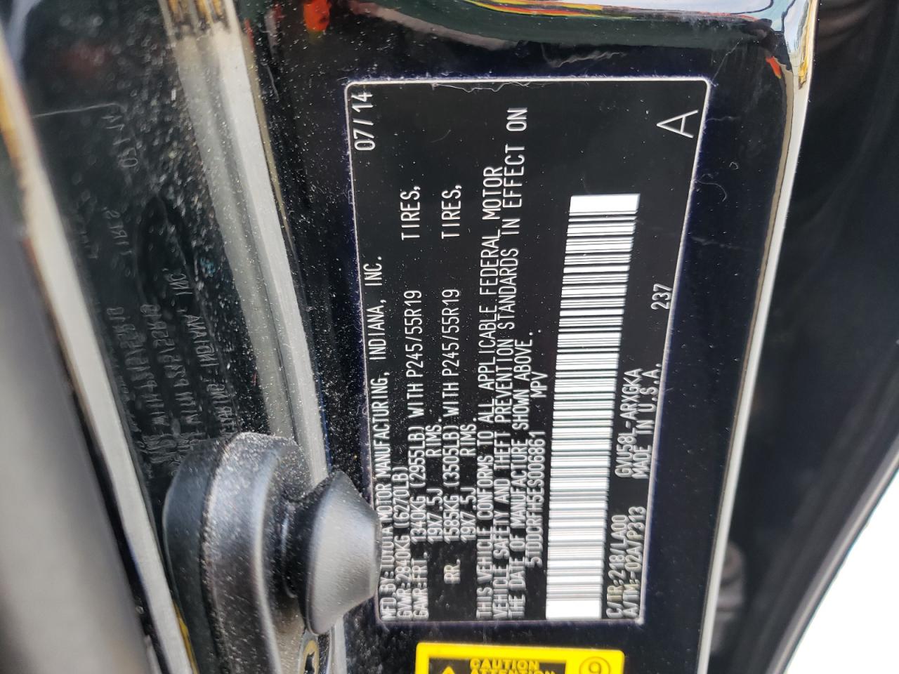 Photo 10 from auction – 2014 TOYOTA HIGHLANDER with VIN 5TDDCRFH5ES006861