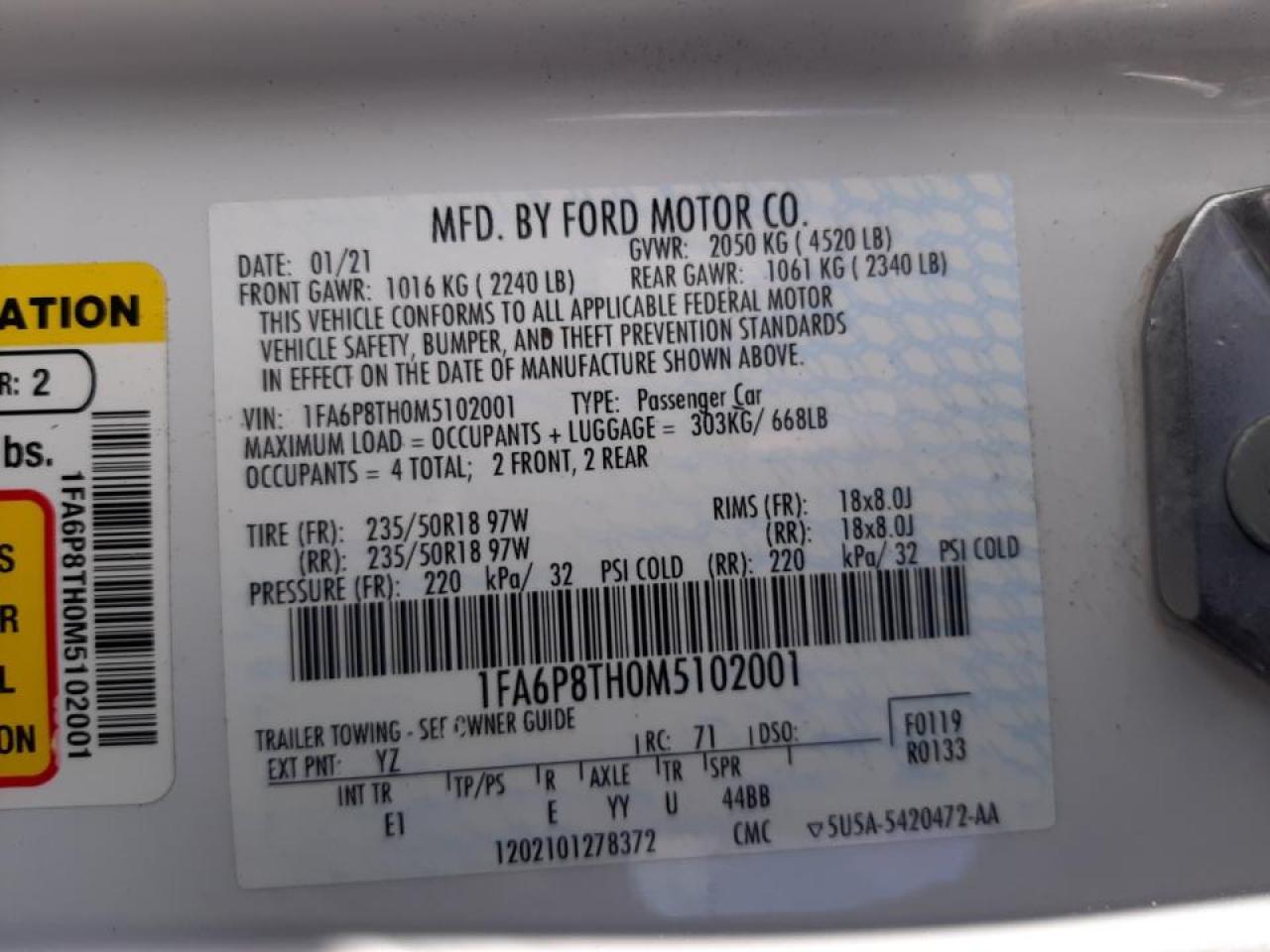 Photo 10 from auction – 2021 FORD MUSTANG with VIN 1FA6P8TH0M5102001
