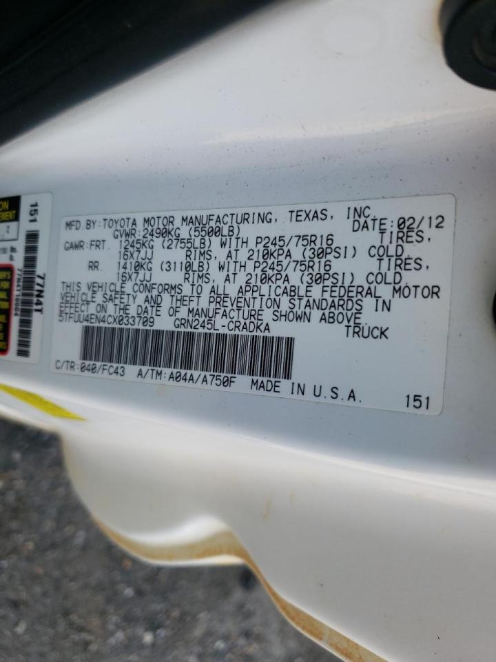 Photo 10 from auction – 2012 TOYOTA TACOMA with VIN 5TFUU4EN4CX033709