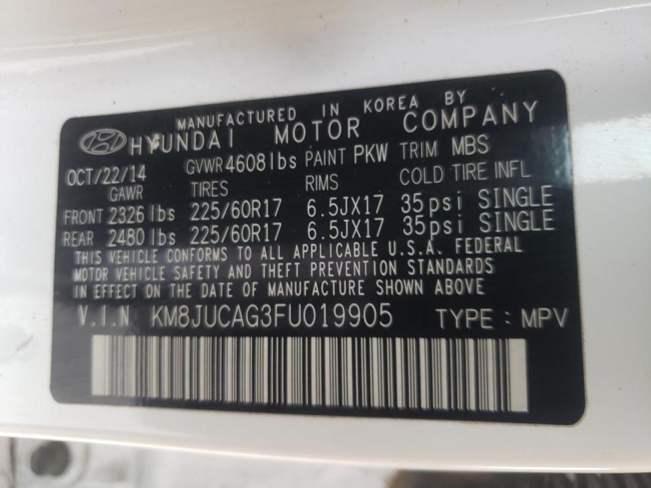 Photo 10 from auction – 2015 HYUNDAI TUCSON LIM with VIN KM8JUCAG3FU019905