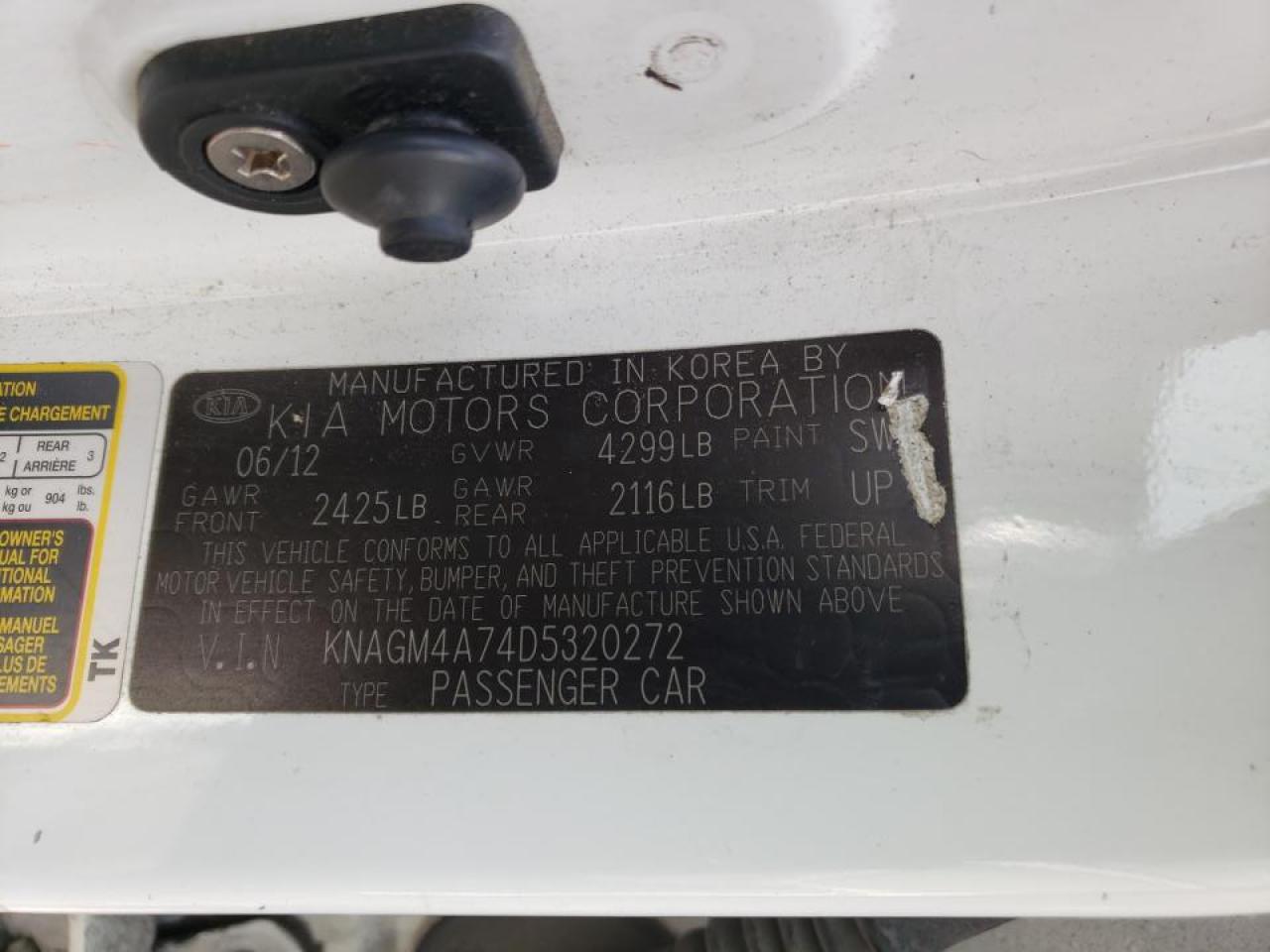 Photo 10 from auction – 2013 KIA OPTIMA LX with VIN KNAGM4A74D5320272