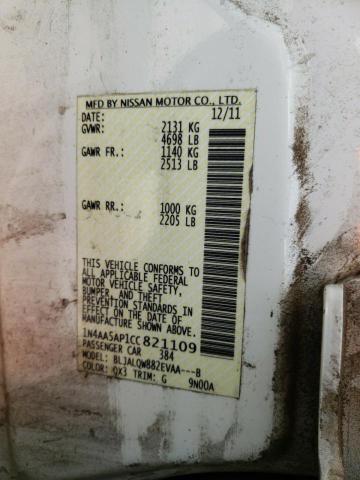 Photo 10 from auction – 2012 NISSAN MAXIMA S with VIN 1N4AA5AP1CC821109