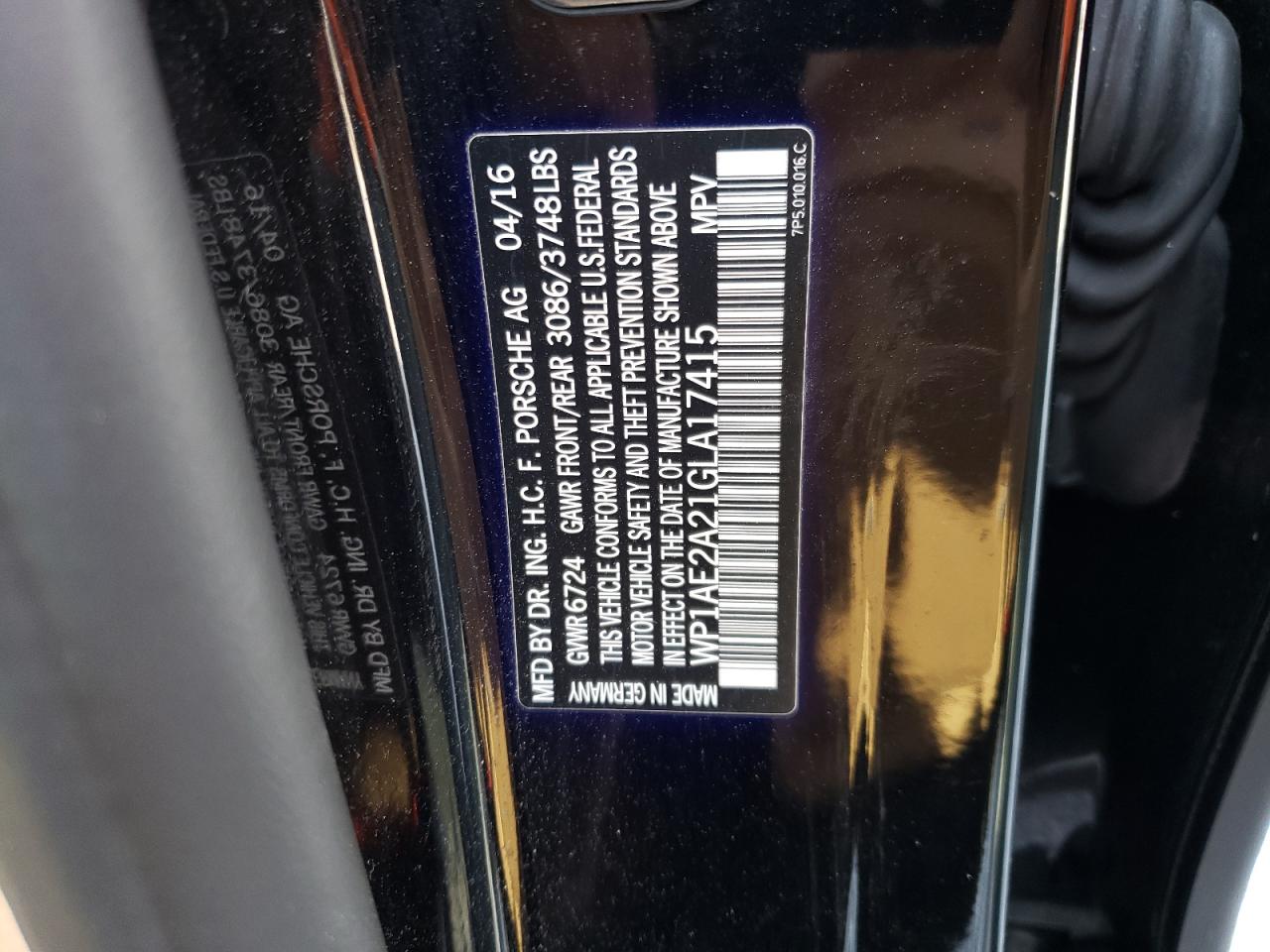 Photo 10 from auction – 2016 PORSCHE CAYENNE SE with VIN WP1AE2A21GLA17415