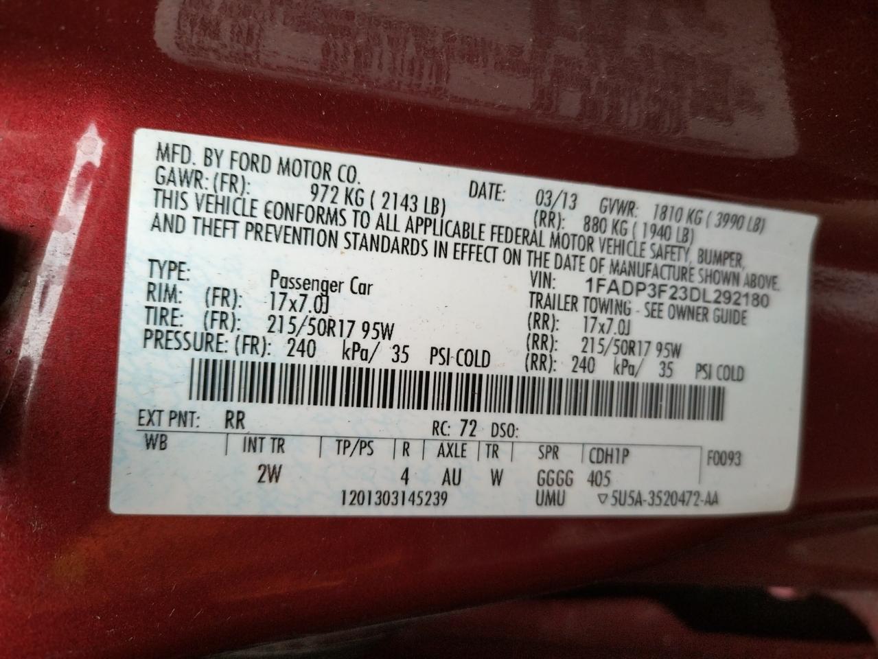Photo 10 from auction – 2013 FORD FOCUS SE with VIN 1FADP3F23DL292180