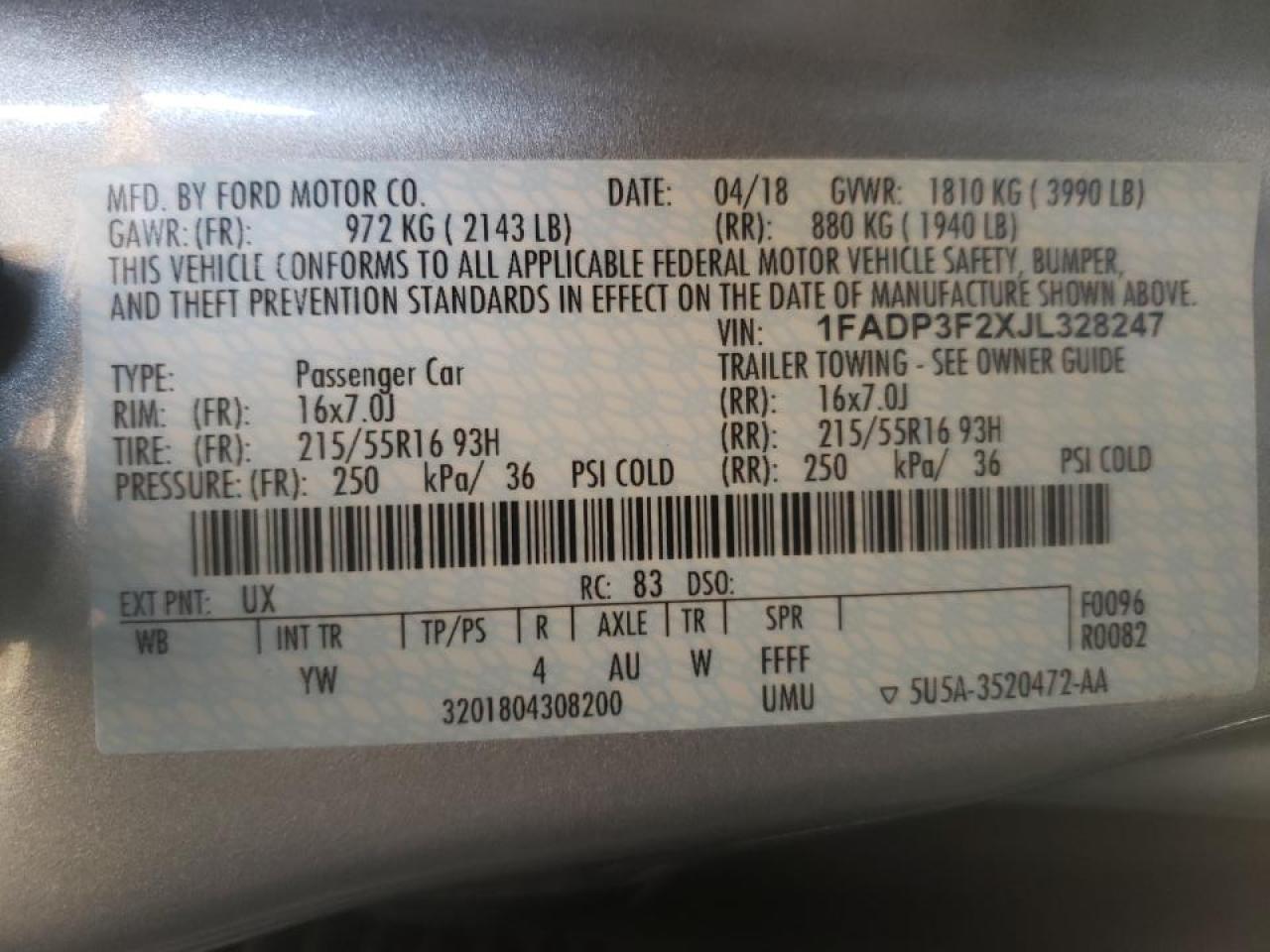 Photo 10 from auction – 2018 FORD FOCUS SE with VIN 1FADP3F2XJL328247