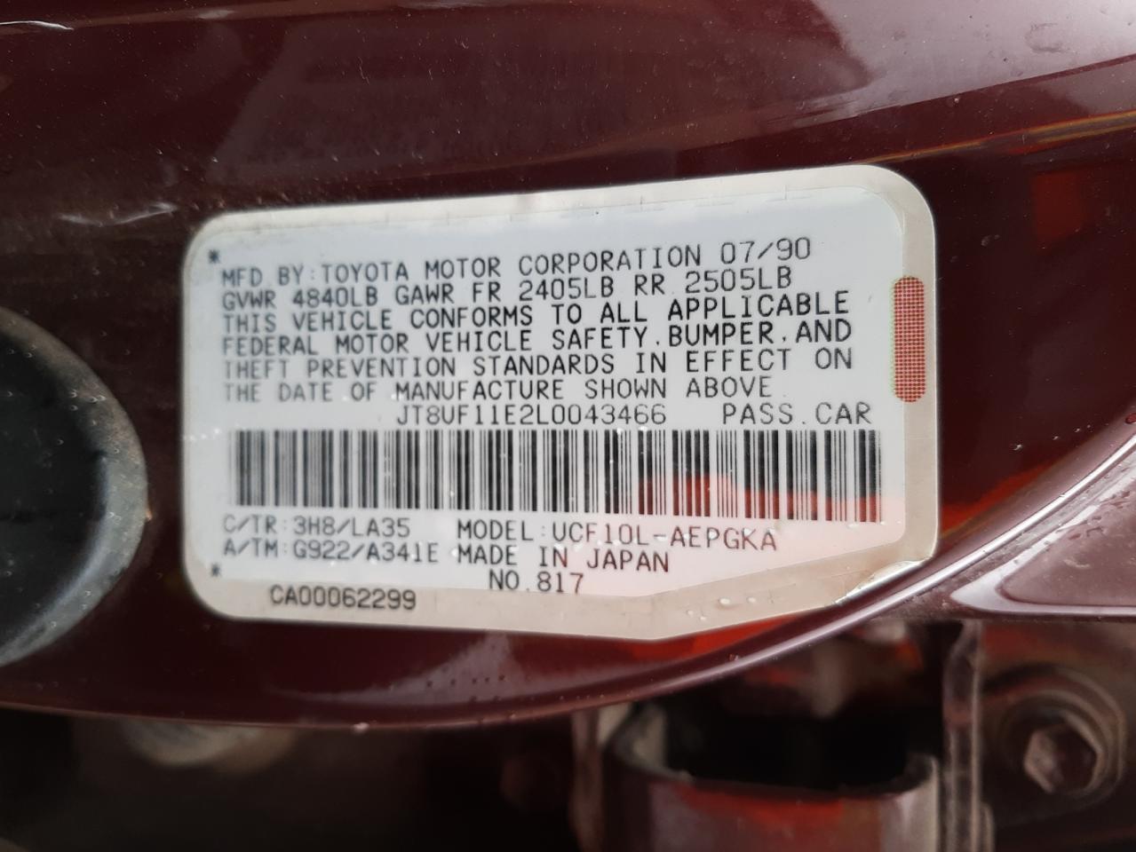 Photo 10 from auction – 1990 LEXUS LS 400 with VIN JT8UF11E2L0043466