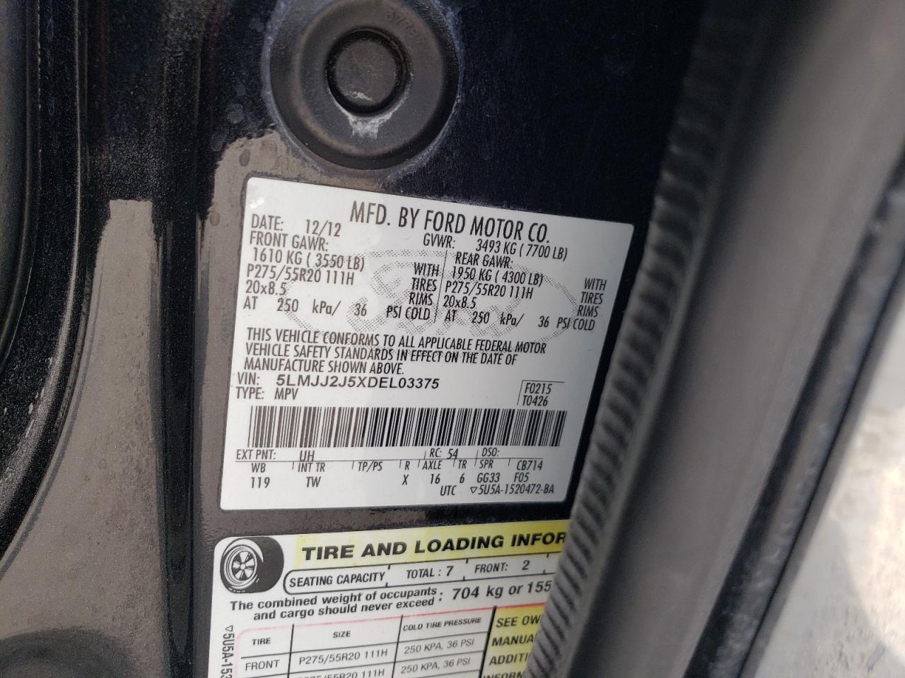Photo 10 from auction – 2013 LINCOLN NAVIGATOR with VIN 5LMJJ2J5XDEL03375