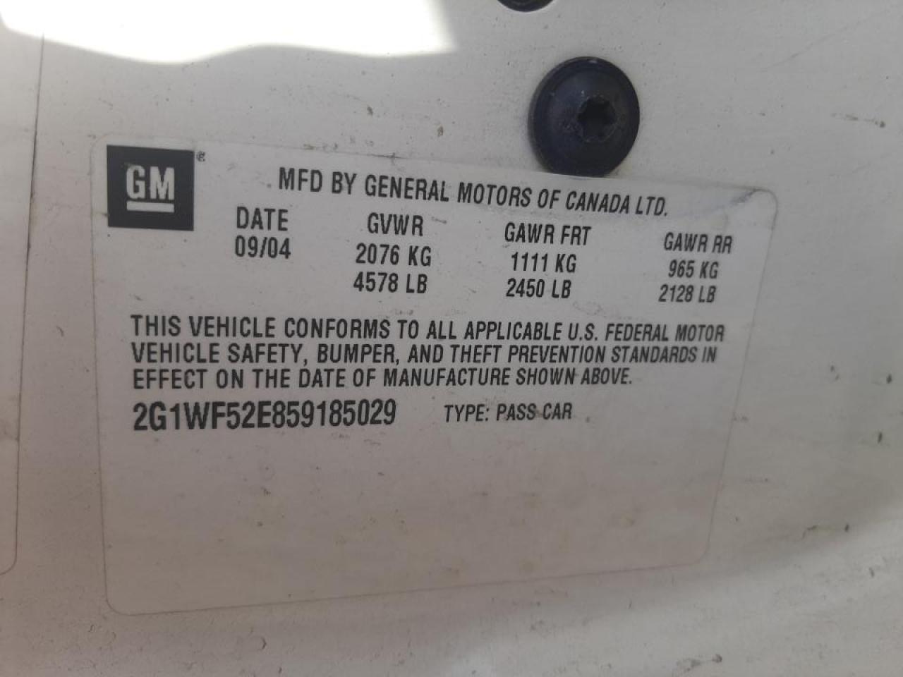 Photo 10 from auction – 2005 CHEVROLET IMPALA with VIN 2G1WF52E859185029