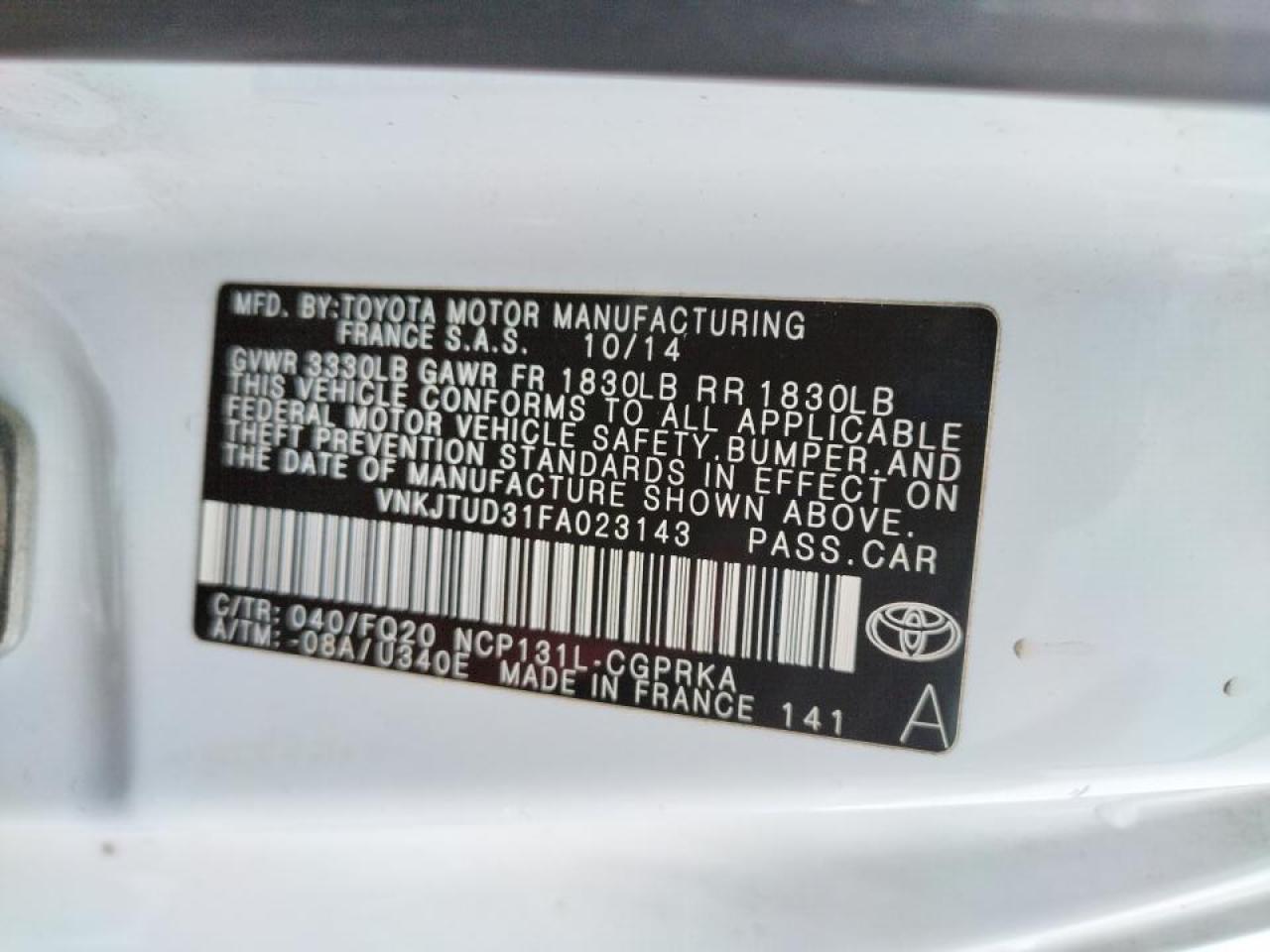 Photo 10 from auction – 2015 TOYOTA YARIS with VIN VNKJTUD31FA023143