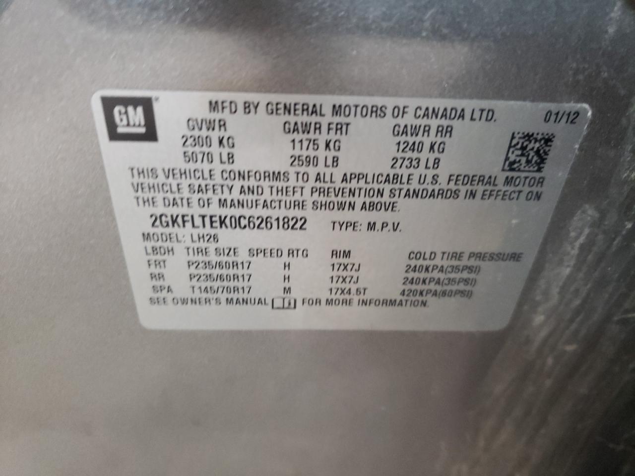 Photo 10 from auction – 2012 GMC TERRAIN SL with VIN 2GKFLTEK0C6261822