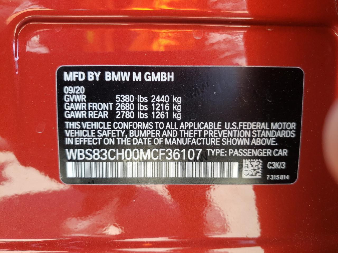 Photo 10 from auction – 2021 BMW M5 with VIN WBS83CH00MCF36107