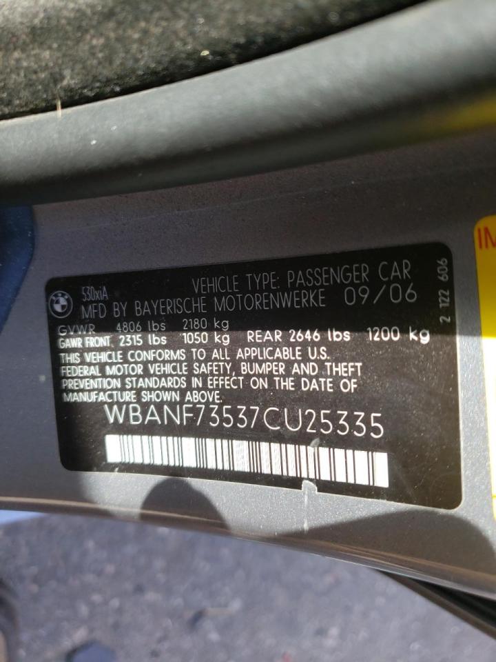 Photo 10 from auction – 2007 BMW 530 XI with VIN WBANF73537CU25335