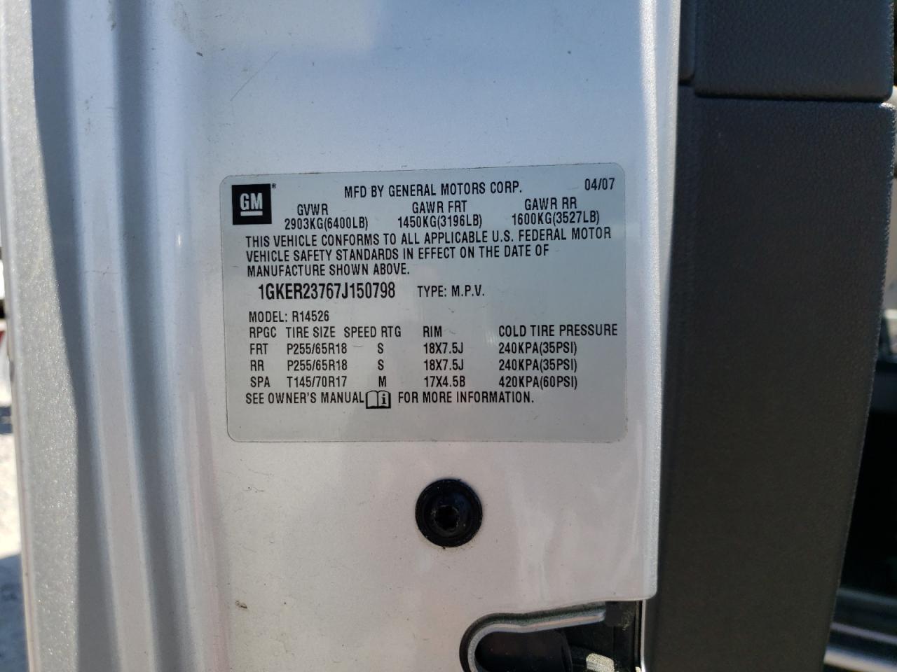 Zdjęcie 10 z aukcji – 2007 GMC ACADIA SLT z VIN 1GKER23767J150798