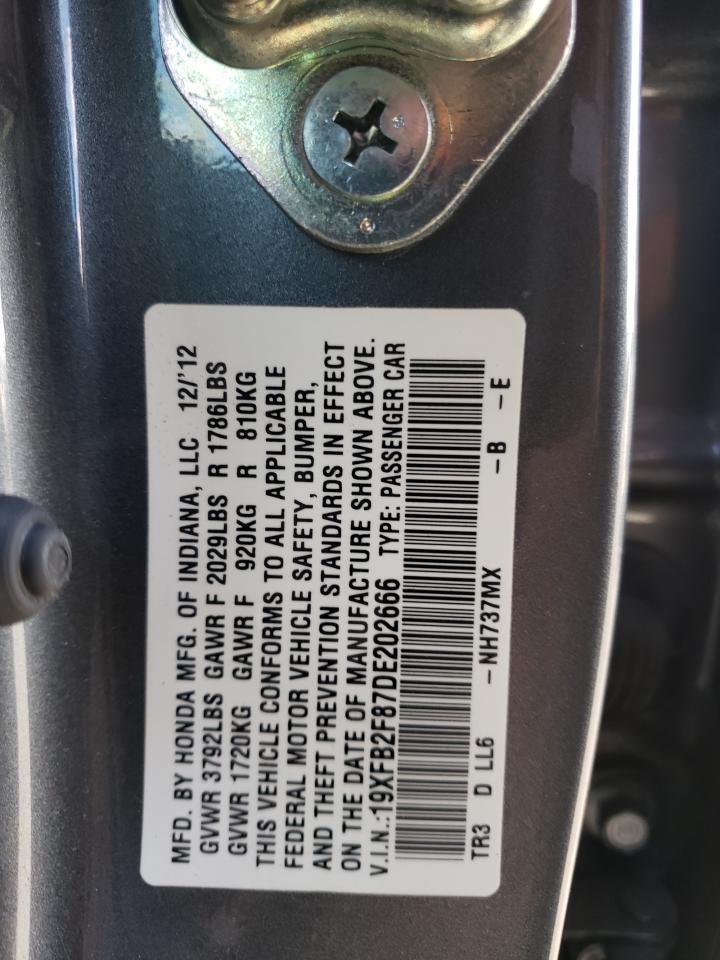 Photo 10 from auction – 2013 HONDA CIVIC EX with VIN 19XFB2F87DE202666