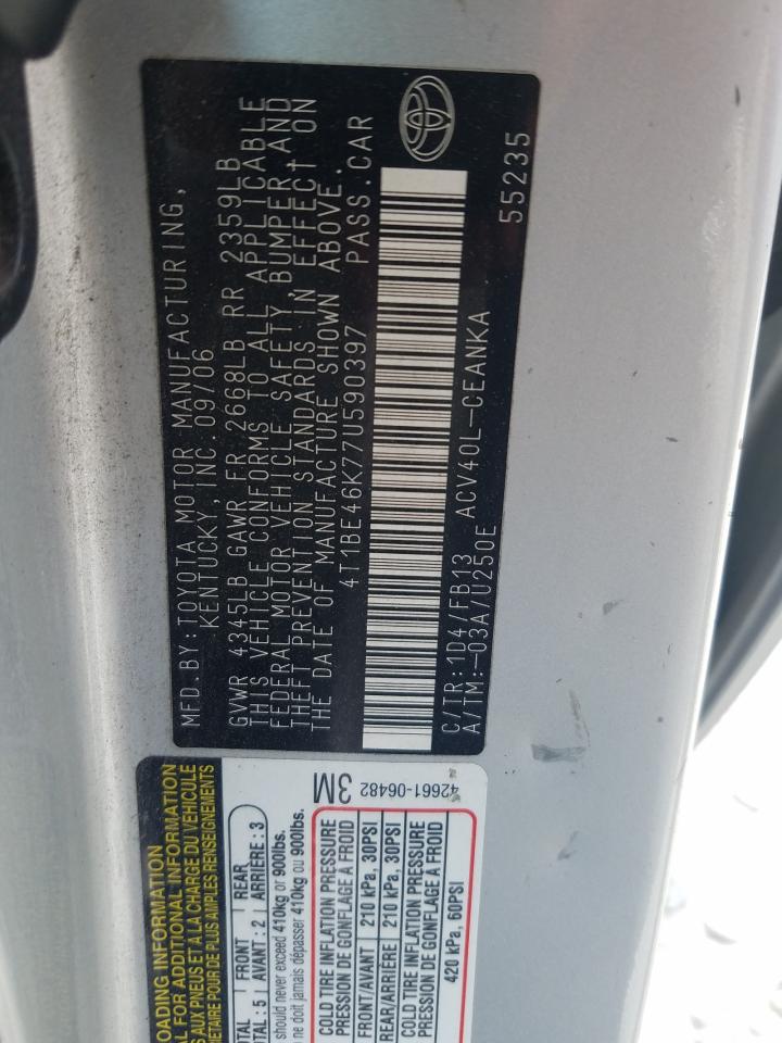 Photo 10 from auction – 2007 TOYOTA CAMRY CE with VIN 4T1BE46K77U590397