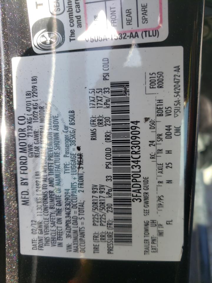 Photo 10 from auction – 2012 FORD FUSION HYB with VIN 3FADP0L34CR309094