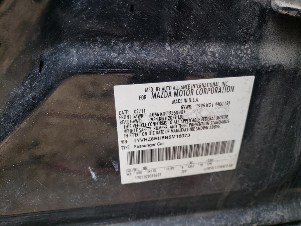 Photo 10 from auction – 2011 MAZDA 6 I with VIN 1YVHZ8BH8B5M18073