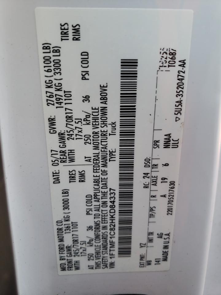 Photo 10 from auction – 2017 FORD F150 with VIN 1FTMF1C82HKD84337