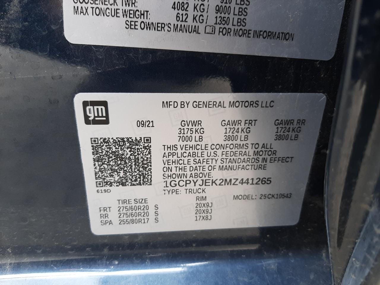 Photo 10 from auction – 2021 CHEVROLET SILVERADO with VIN 1GCPYJEK2MZ441265