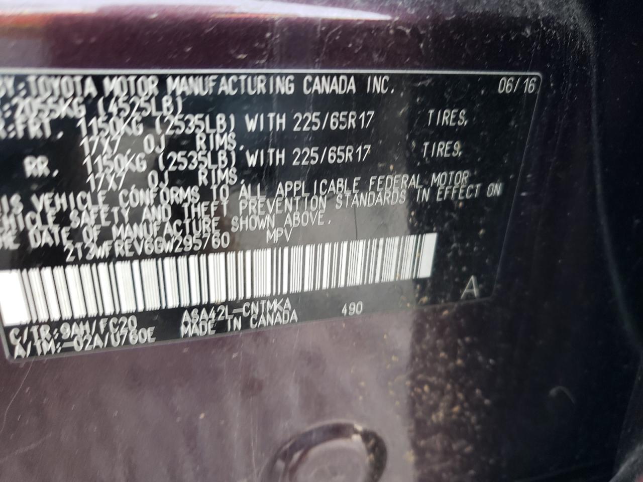 Photo 10 from auction – 2016 TOYOTA RAV4 XLE with VIN 2T3WFREV6GW295760