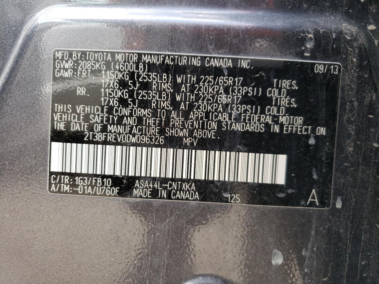 Photo 10 from auction – 2013 TOYOTA RAV4 LE with VIN 2T3BFREV0DW096326