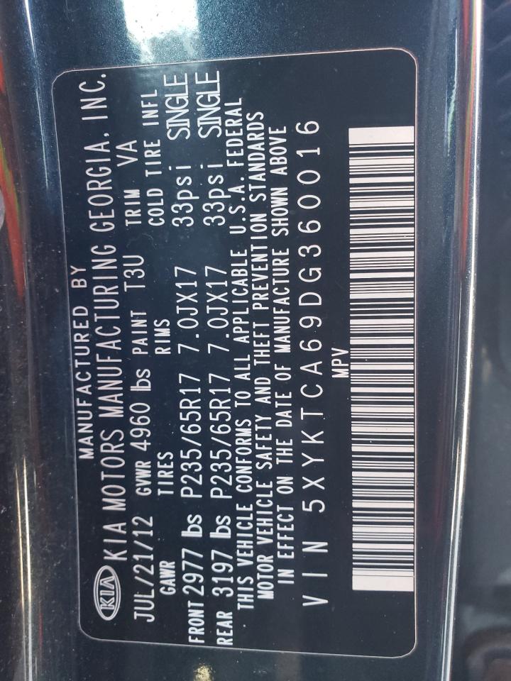 Photo 10 from auction – 2013 KIA SORENTO LX with VIN 5XYKTCA69DG360016