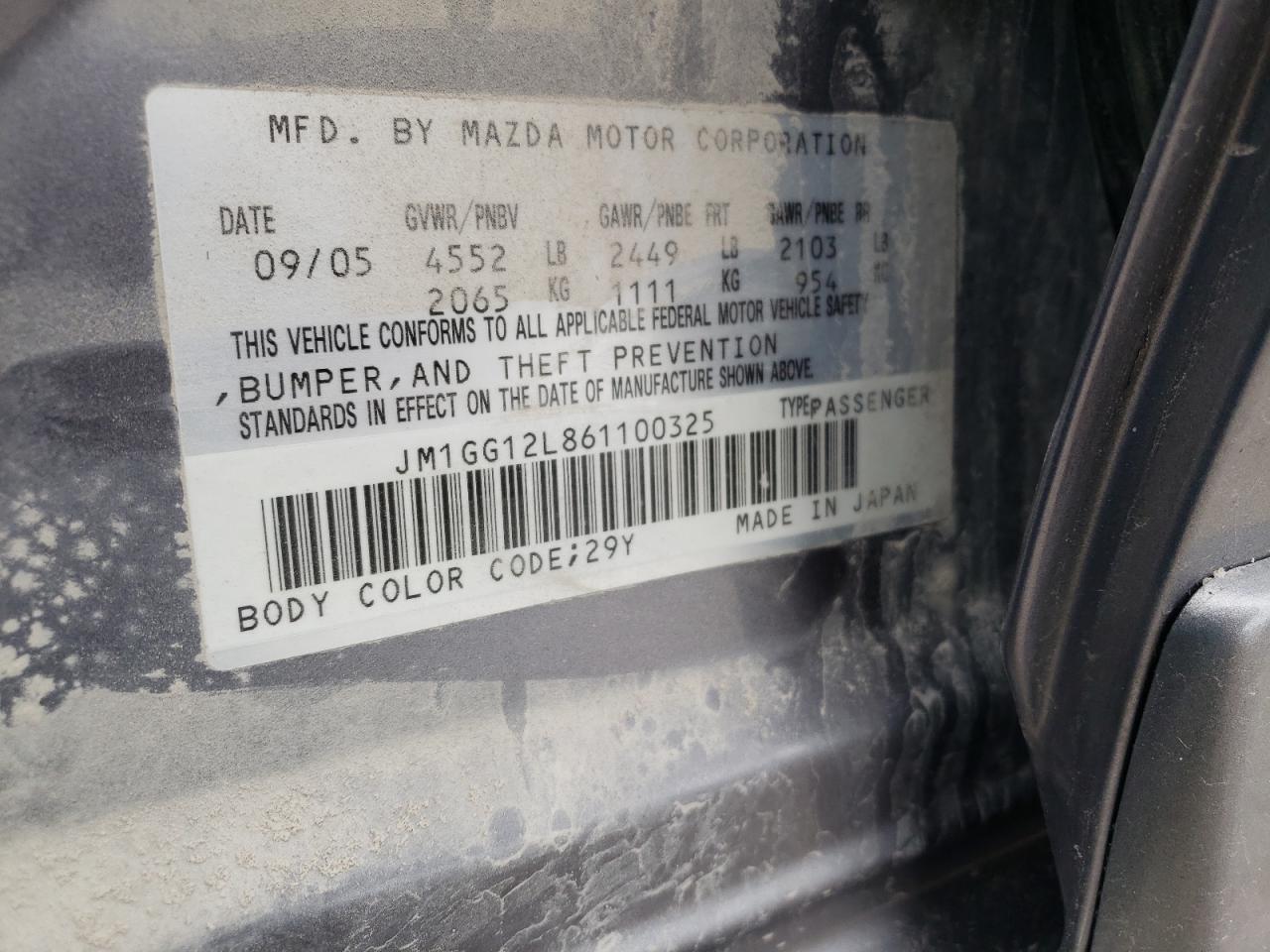 Photo 10 from auction – 2006 MAZDA SPEED 6 with VIN JM1GG12L861100325
