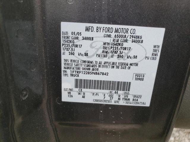 Photo 10 from auction – 2005 FORD F150 with VIN 1FTRF12285NB67842