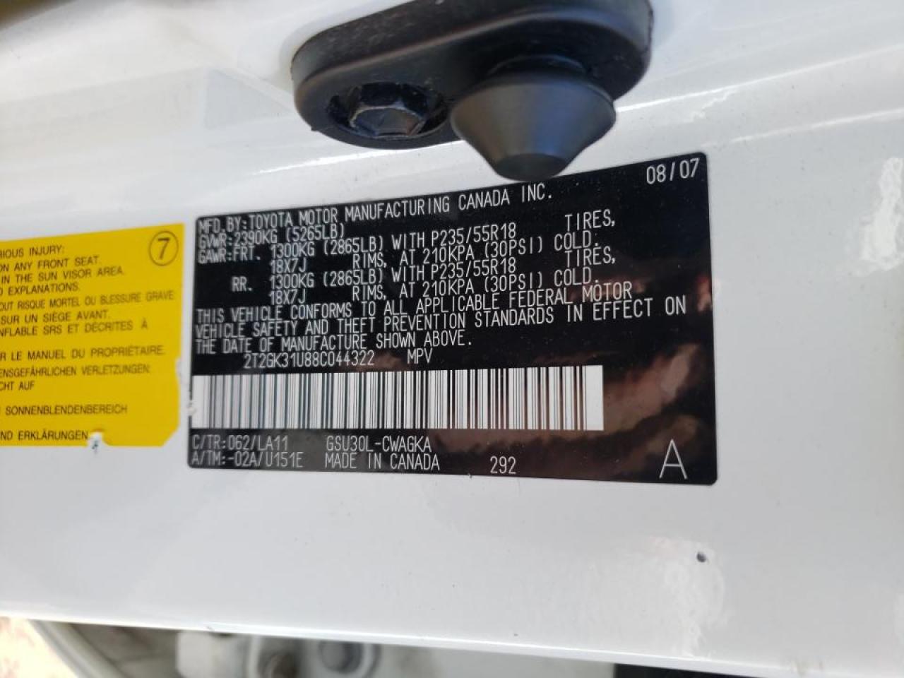 Photo 10 from auction – 2008 LEXUS RX 350 with VIN 2T2GK31U88C044322