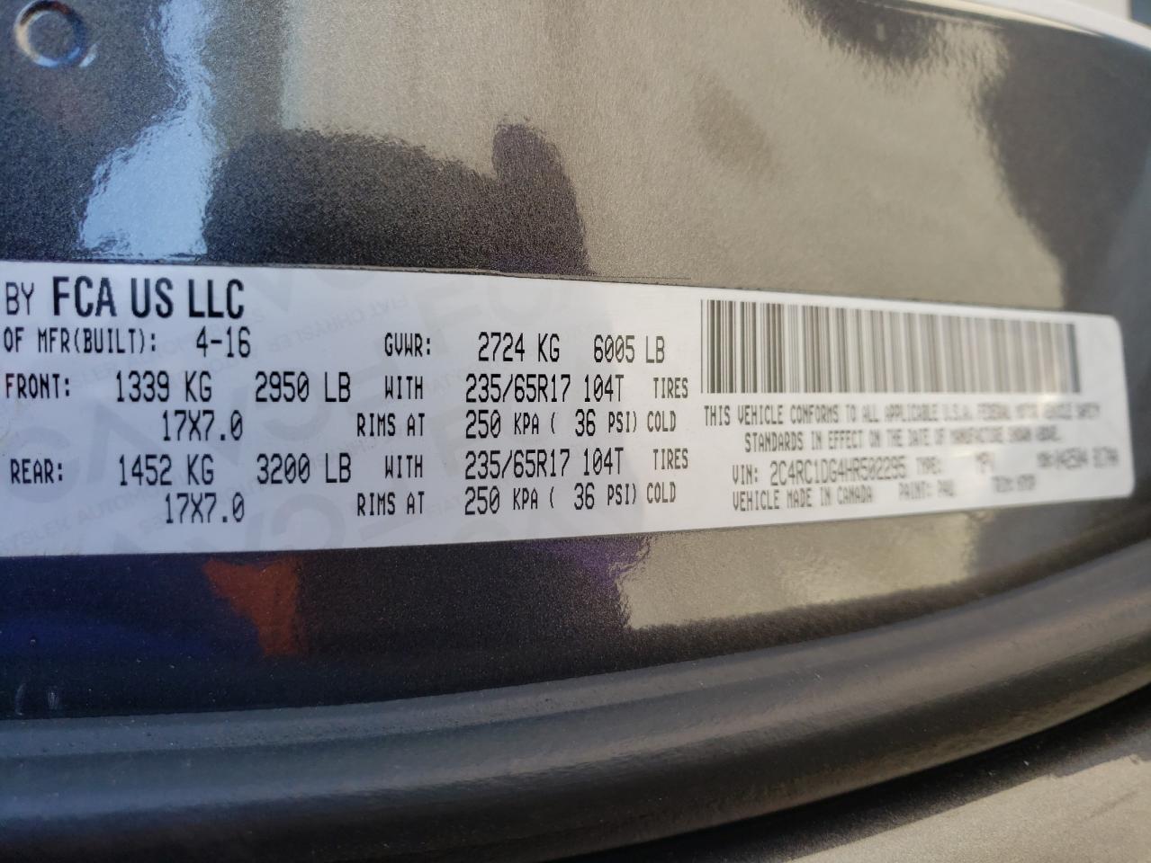 Photo 10 from auction – 2017 CHRYSLER PACIFICA T with VIN 2C4RC1DG4HR502295