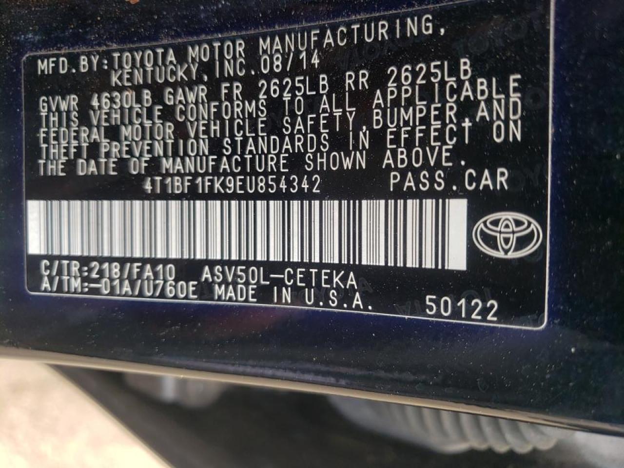 Photo 10 from auction – 2014 TOYOTA CAMRY L with VIN 4T1BF1FK9EU854342