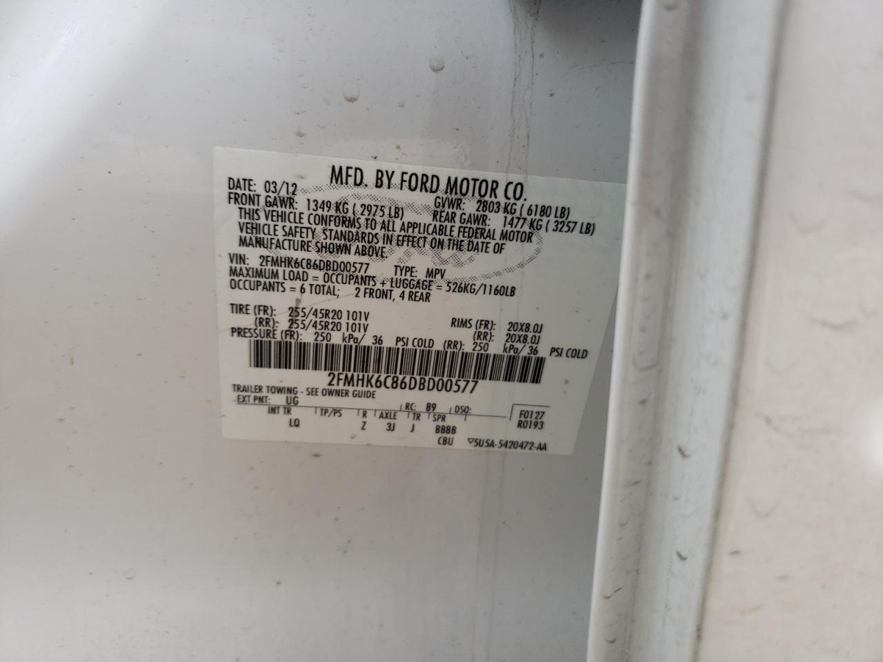 Photo 10 from auction – 2013 FORD FLEX SEL with VIN 2FMHK6C86DBD00577