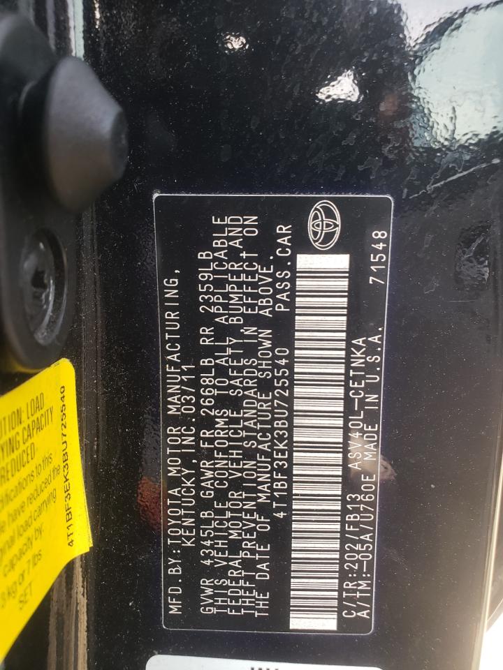Photo 10 from auction – 2011 TOYOTA CAMRY BASE with VIN 4T1BF3EK3BU725540