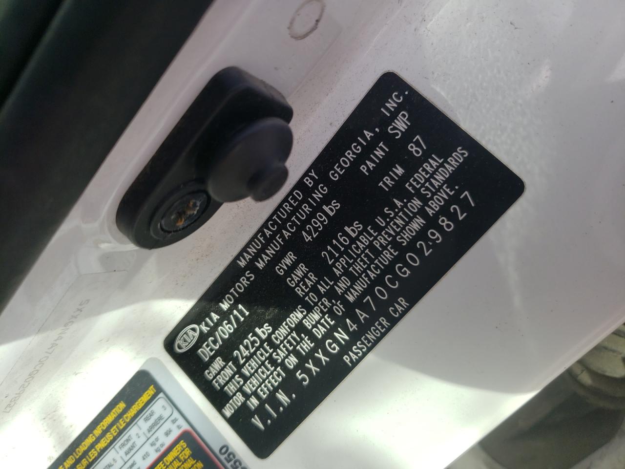 Photo 10 from auction – 2012 KIA OPTIMA EX with VIN 5XXGN4A70CG029827