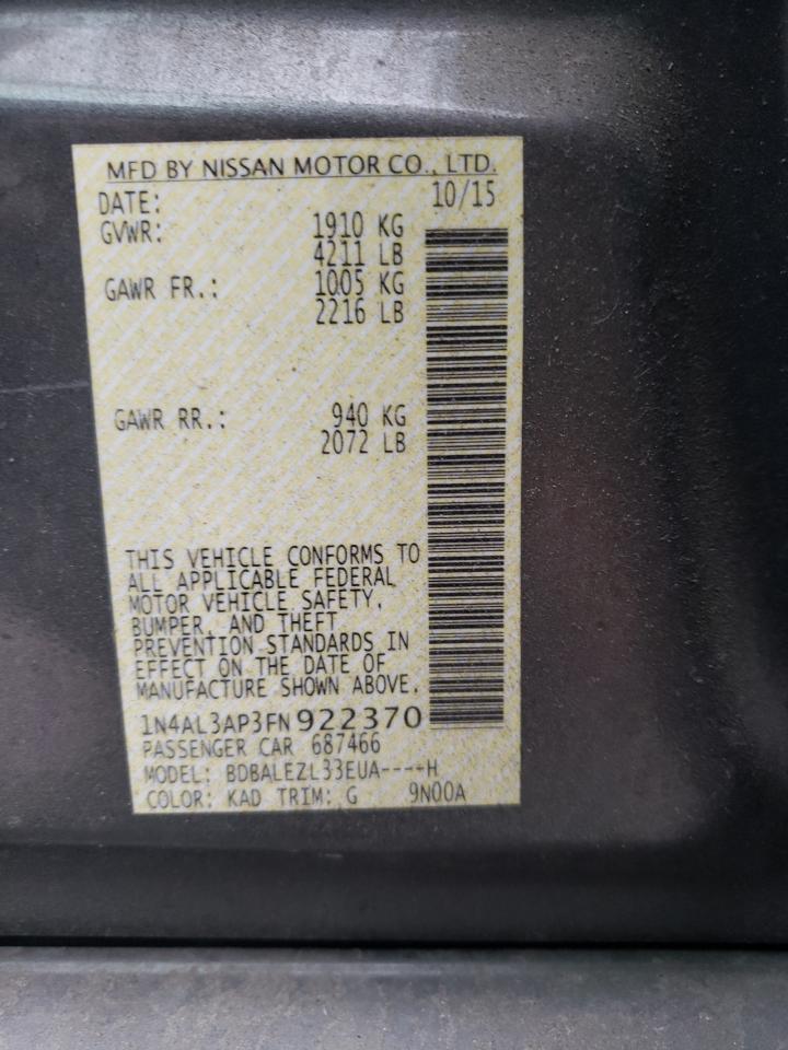 Photo 10 from auction – 2015 NISSAN ALTIMA 2.5 with VIN 1N4AL3AP3FN922370