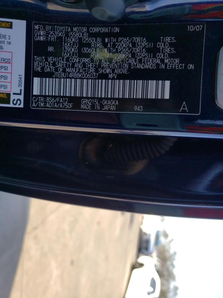 Photo 10 from auction – 2008 TOYOTA 4RUNNER SR with VIN JTEBU14R88K006037