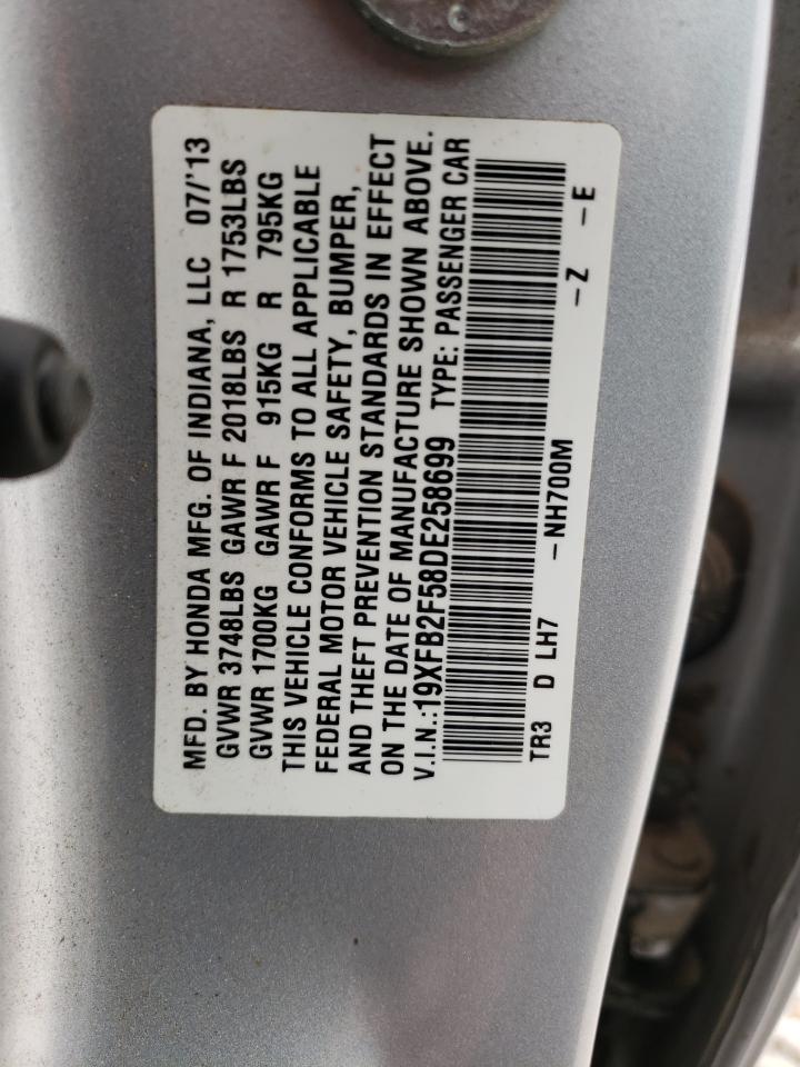 Photo 10 from auction – 2013 HONDA CIVIC with VIN 19XFB2F58DE258699