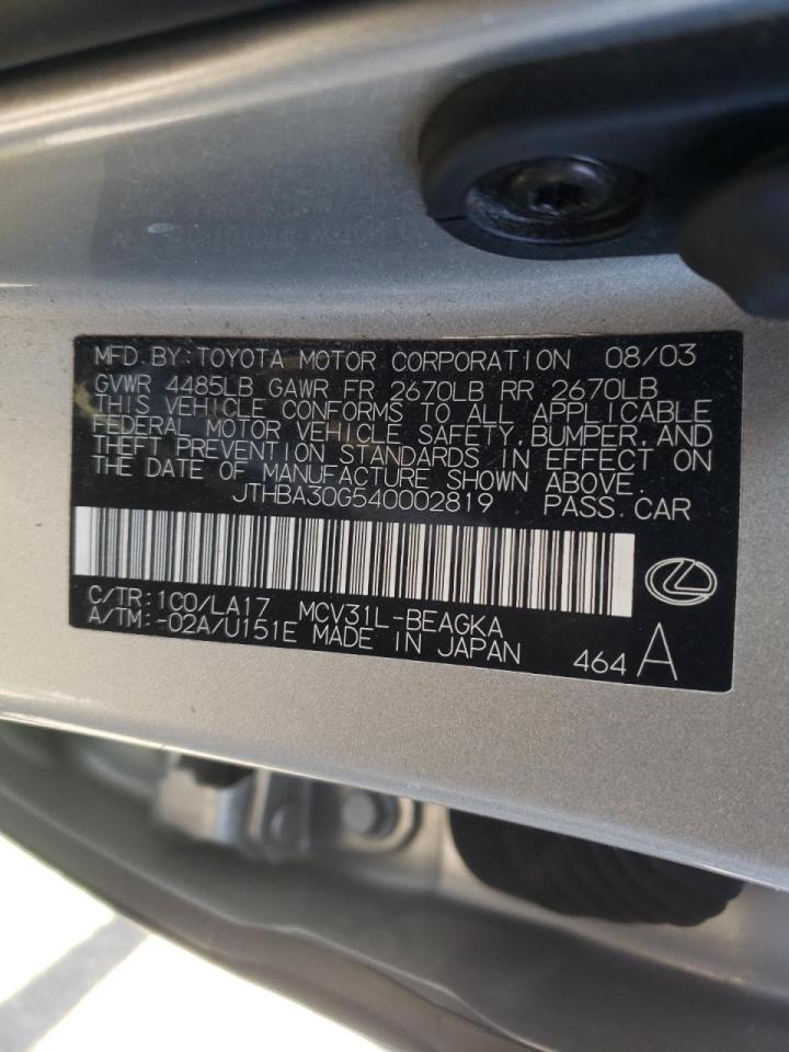 Photo 10 from auction – 2004 LEXUS ES 330 with VIN JTHBA30G540002819
