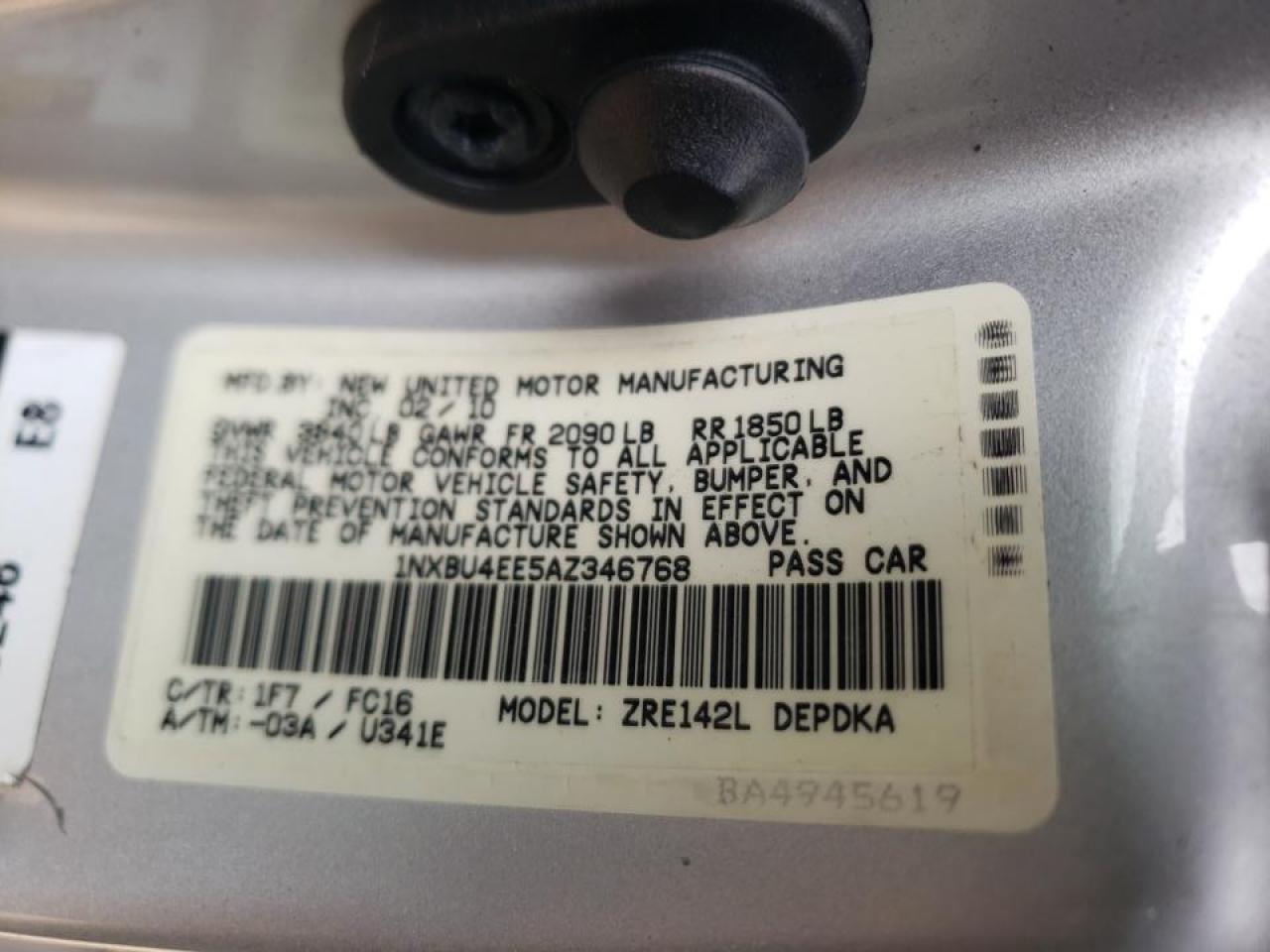 Photo 10 from auction – 2010 TOYOTA COROLLA BA with VIN 1NXBU4EE5AZ346768