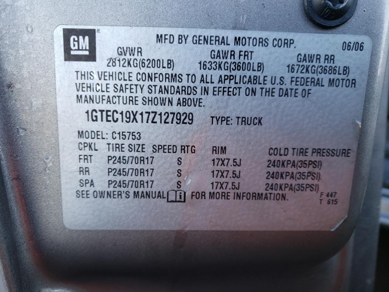 Photo 10 from auction – 2007 GMC NEW SIERRA with VIN 1GTEC19X17Z127929