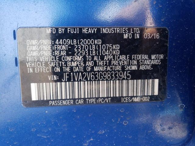 Photo 10 from auction – 2016 SUBARU WRX STI with VIN JF1VA2V63G9833945